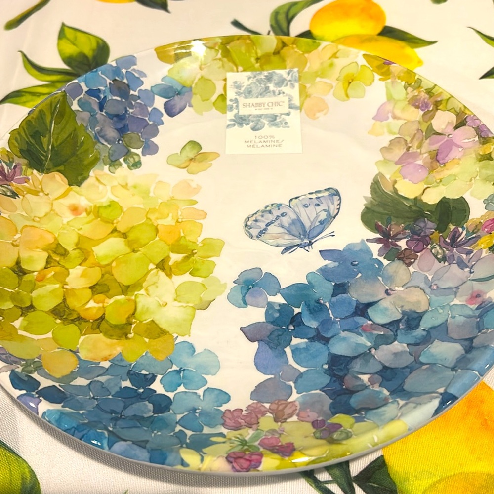 Shabby Chic Multicolor Floral Melamine Plate with Butterfly